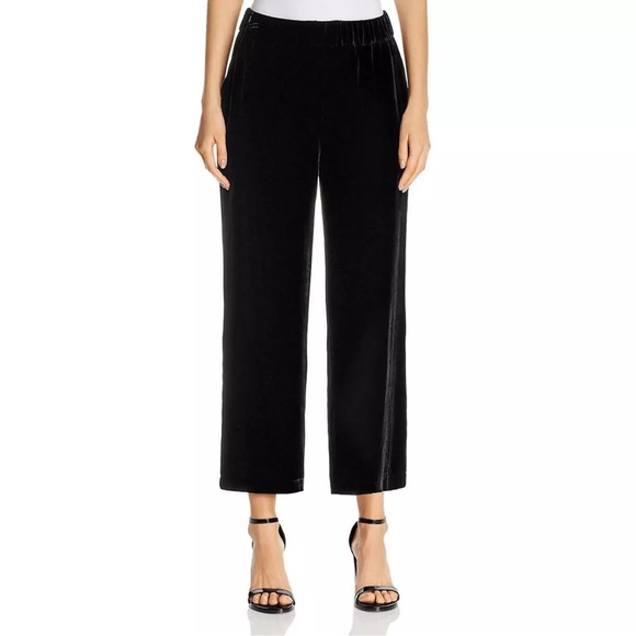 258.00 NWT EILEEN FISHER M BLACK VELVET WIDE LEG PANT BEAUTIFUL HOLIDAY WEAR - Picture 7 of 8